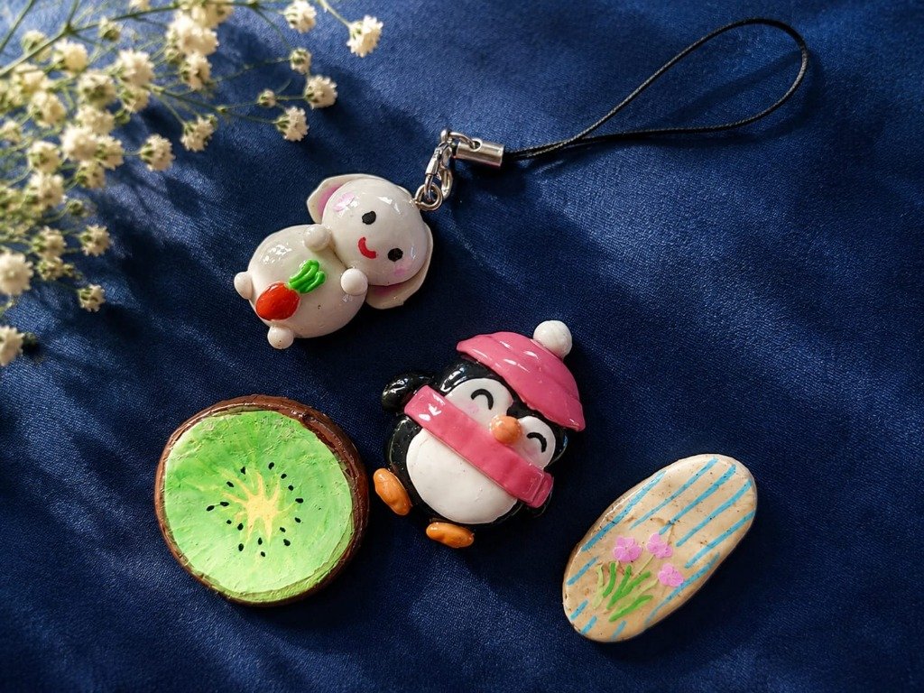 Cute penguin and kiwi clay charms
